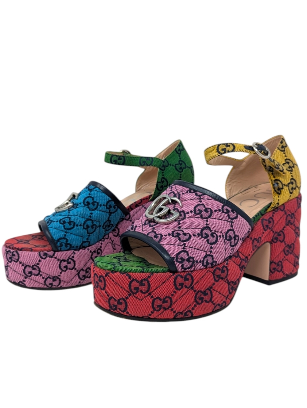 Gucci GG Multicolor Rainbow Platform Sandals Heels Logo Monogram Resort 38 - Picture 2 of 7